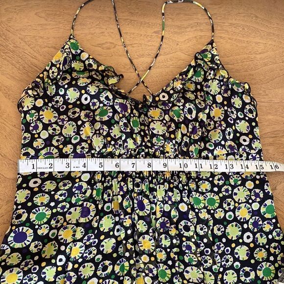 Armani Exchange Black and Yellow Dot Print Ruffle Maxi Dress Size 10 - Picture 8 of 11